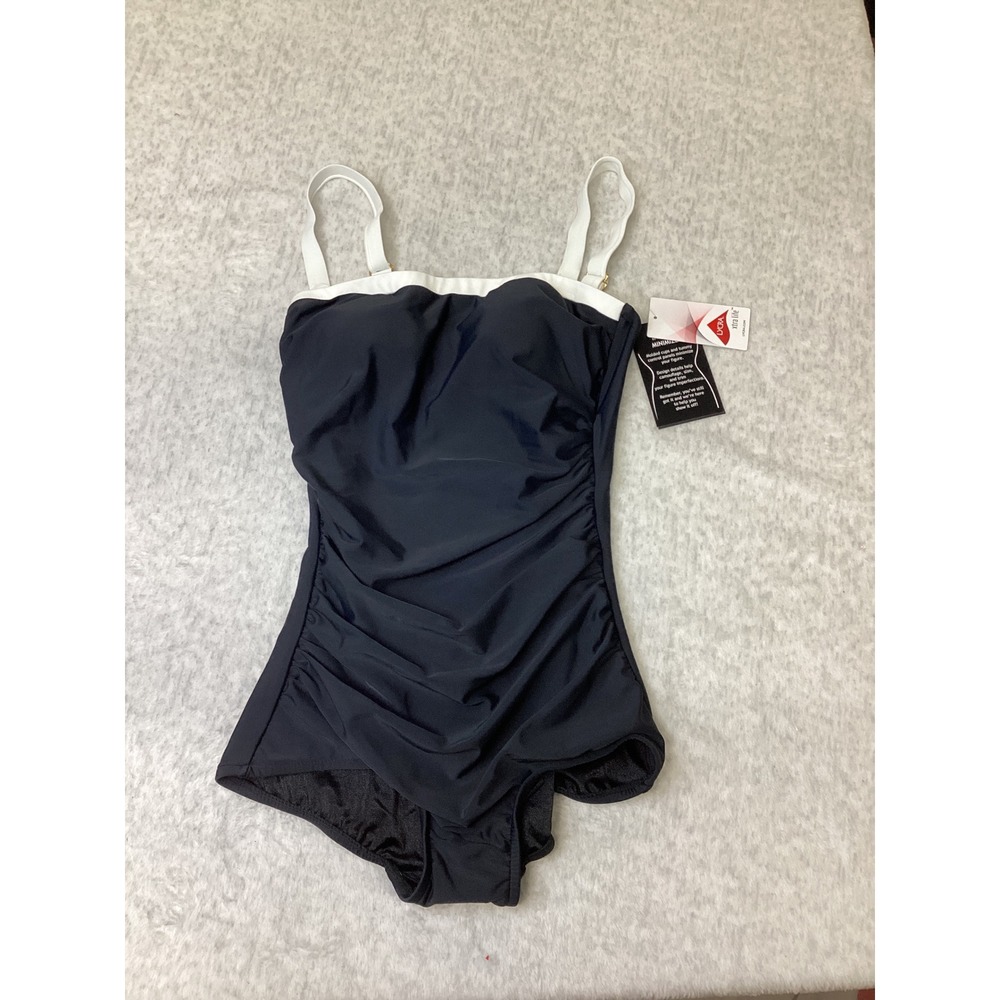 Maxine‎ of Hollywood Womens Black White One Pc Swimsuit Tummy Control 8 MM3C422